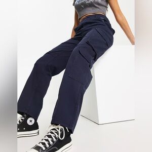 Bershka Dark Blue Womens Multi Pocket Cargo Pants sz 8